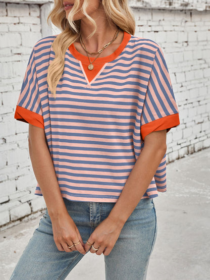 Lovelet Striped Round Neck Short Sleeve T-Shirt - Eclectage