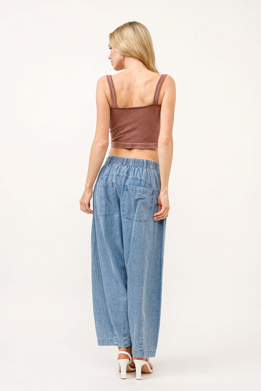 Elastic Back Pleated Baggy Jeans - Eclectage