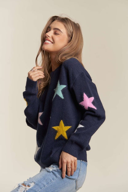 Stars Pattern Drop Shoulder Sweater - Eclectage