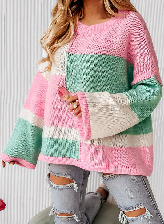 Pink & Color Block Sweater - Eclectage