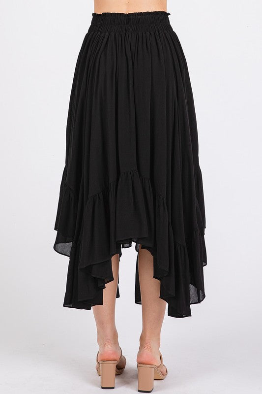 Black Handkerchief Hem Midi Skirt - Eclectage