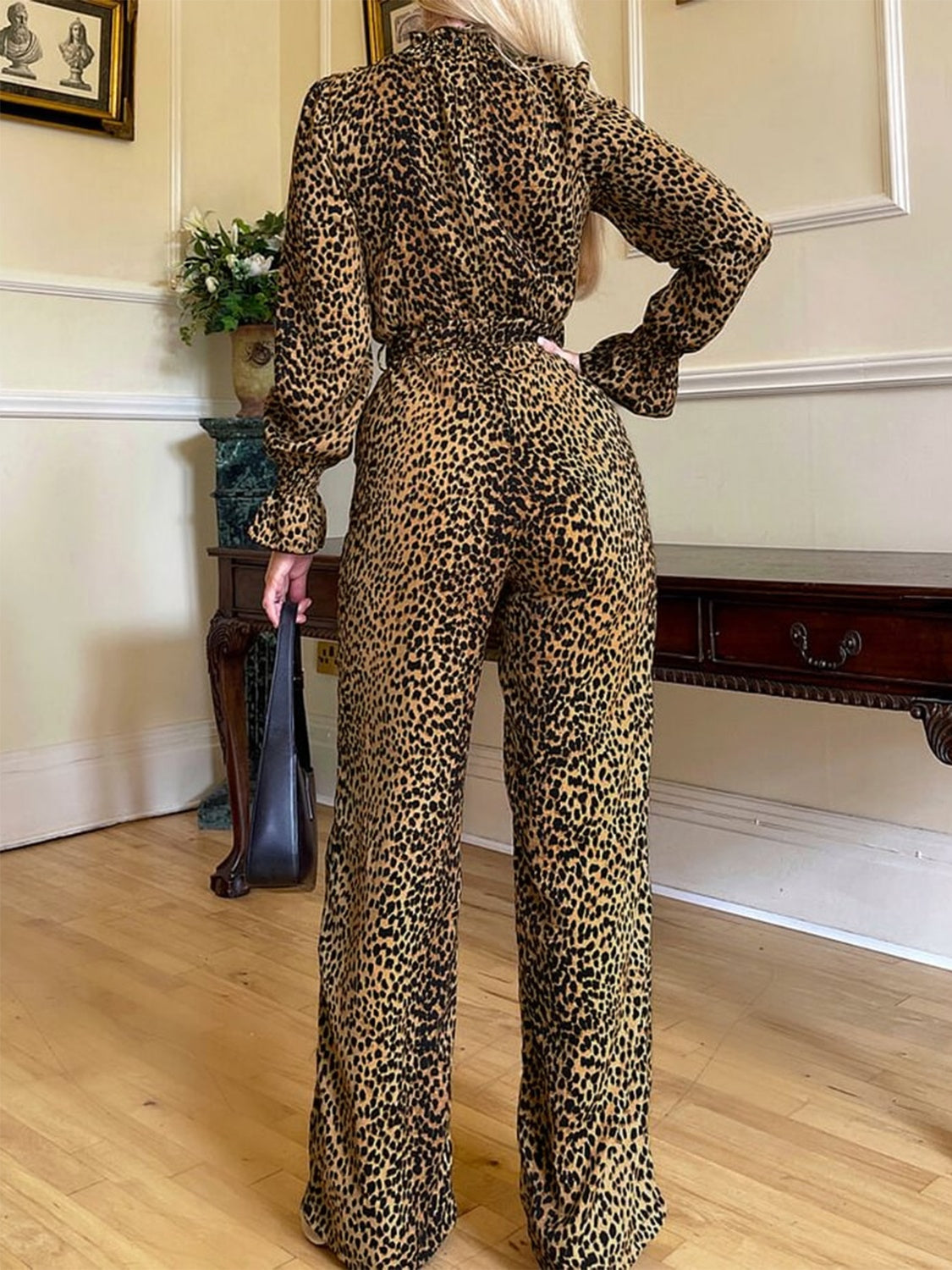 Leopard Flounce Sleeve Jumpsuit