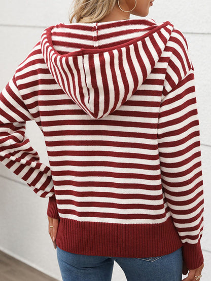 Perfee Striped Long Sleeve Hooded Sweater - Eclectage