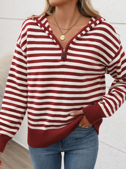 Perfee Striped Long Sleeve Hooded Sweater - Eclectage