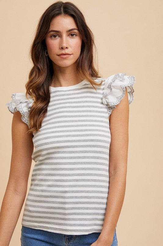 Light Gray Striped Cap Sleeve Top - Eclectage