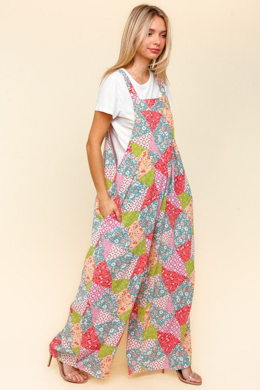 Printed Wide Leg Overalls