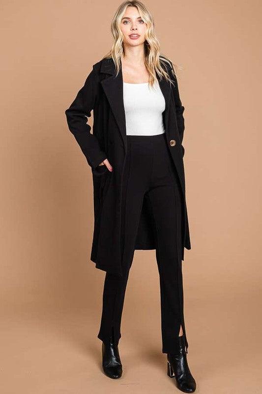 Black Double Breast Lapel Collar Coat - Eclectage