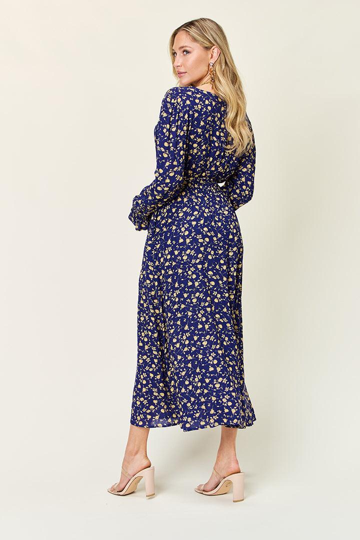 Dark Blue Floral Wrap Dress - Eclectage