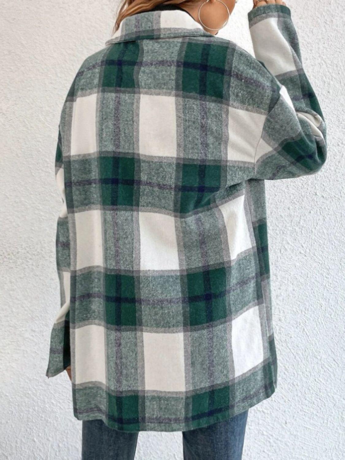 Green Plaid Dropped Shoulder Shacket - Eclectage