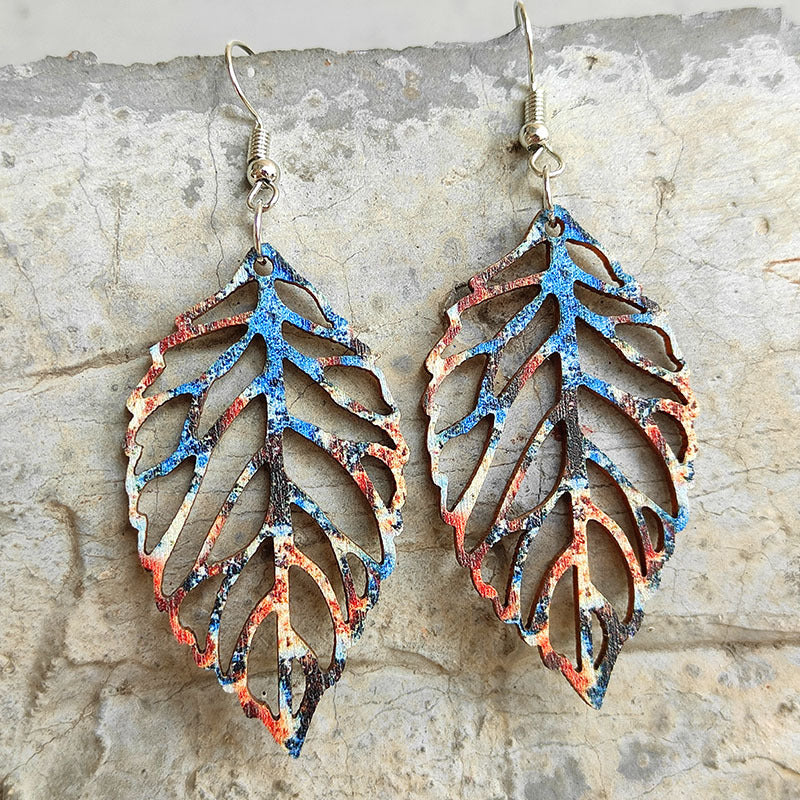 Leaf Shape Wooden Dangle Earrings - Eclectage