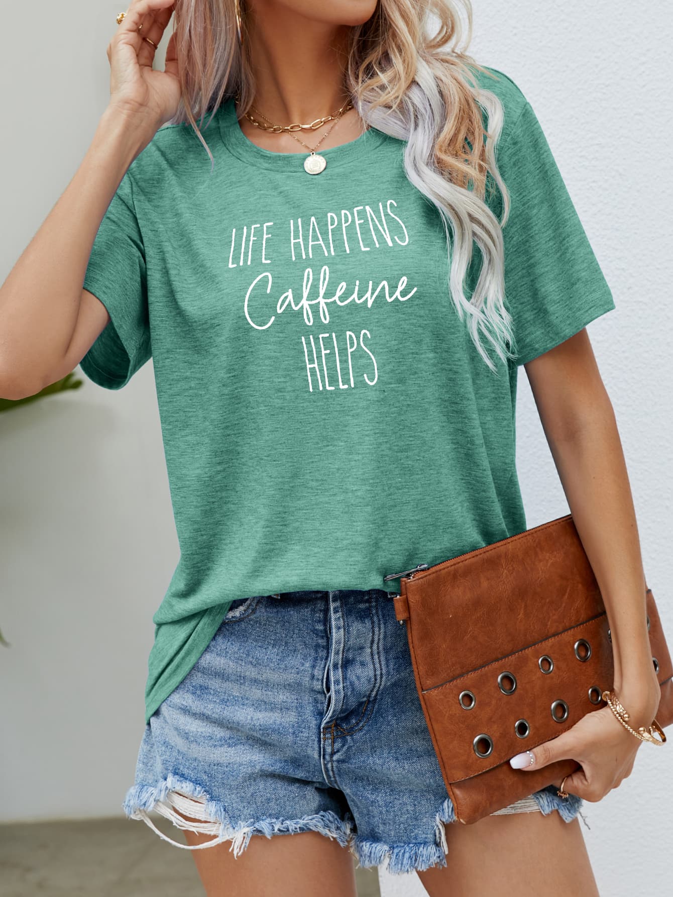 LIFE HAPPENS CAFFEINE HELPS Graphic Tee - Eclectage