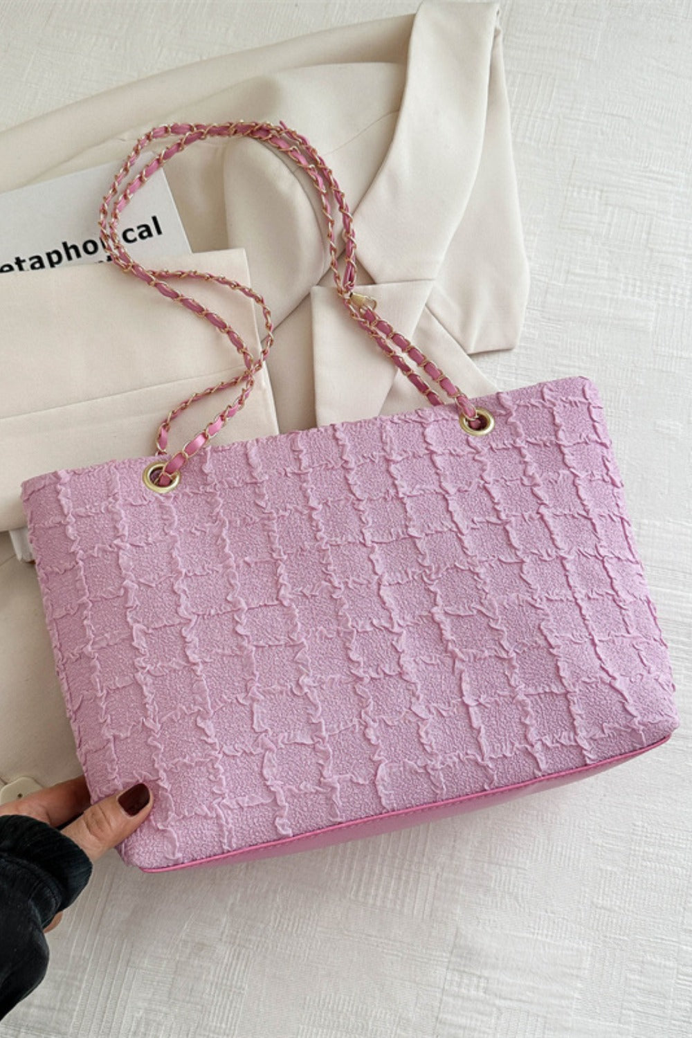 Polyester Texture Chain Tote Bag - Eclectage