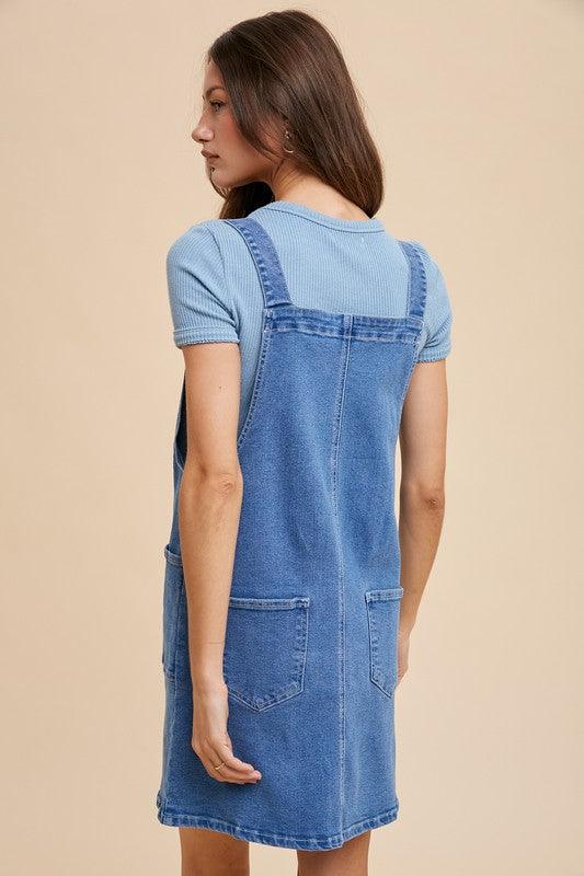 Denim Overall Dress with Pockets - Eclectage