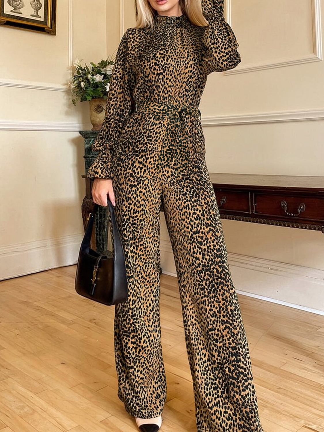 Leopard Flounce Sleeve Jumpsuit