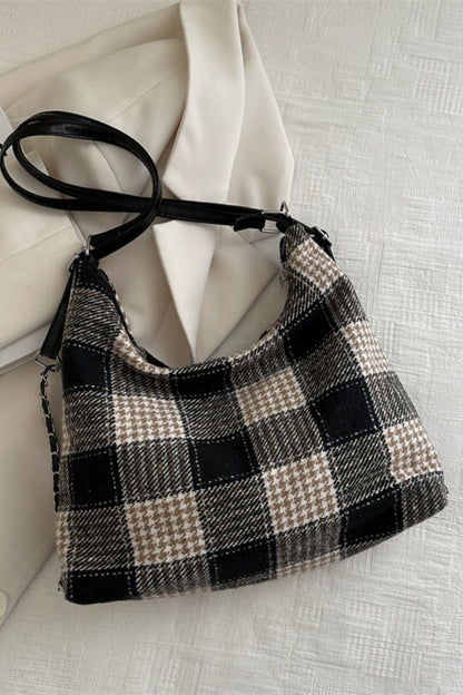 Plaid Adjustable Strap Shoulder Bag - Eclectage