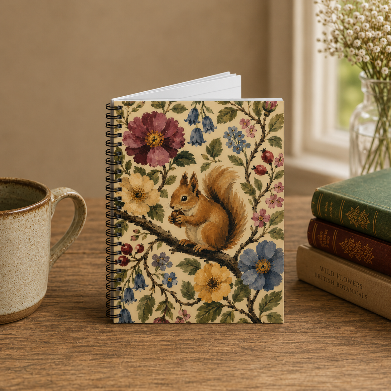 Squirrel Floral Spiral Notebook