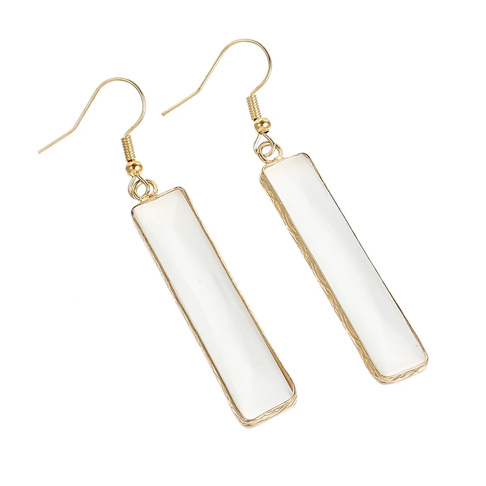 Moonstone Bar Drop Gold Tone Earrings