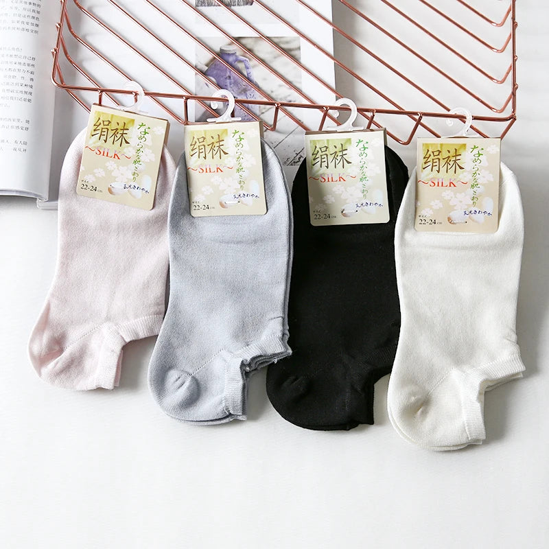 5 Pairs Women Real Silk Ankle Socks - Eclectage