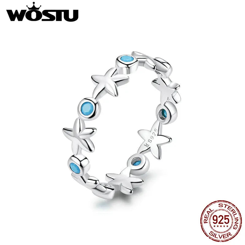 Starfish Sterling Silver Ring with Blue Zircon - Eclectage