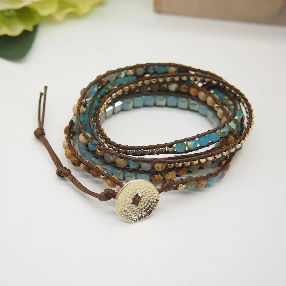 5 Wrap Natural Druzy Stone Crystal Bracelet
