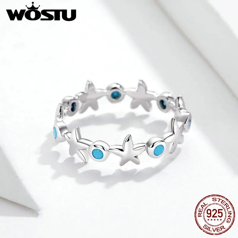 Starfish Sterling Silver Ring with Blue Zircon - Eclectage