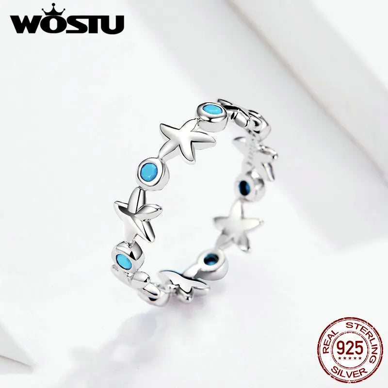 Starfish Sterling Silver Ring with Blue Zircon - Eclectage