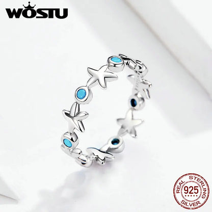 Starfish Sterling Silver Ring with Blue Zircon - Eclectage