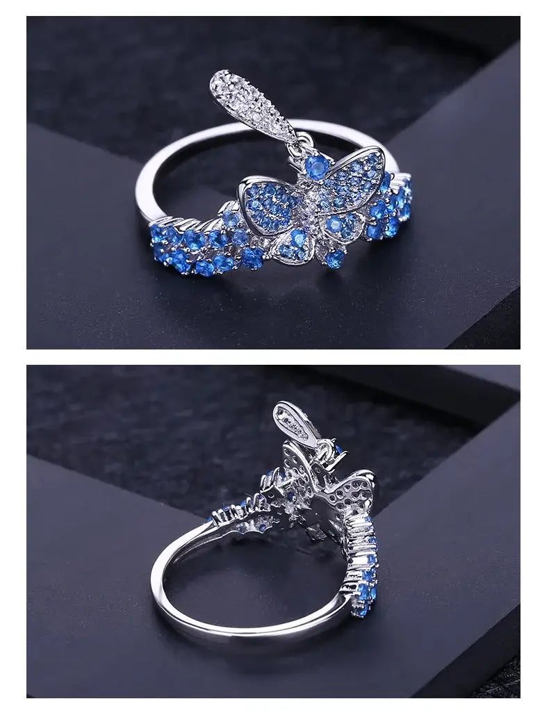 Blue Butterfly Ring 925 Sterling Sliver