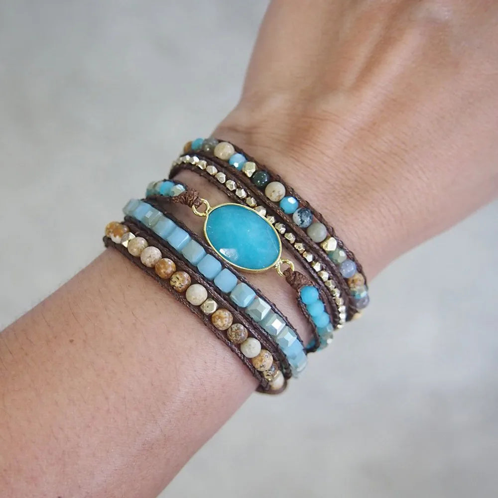 5 Wrap Natural Druzy Stone Crystal Bracelet
