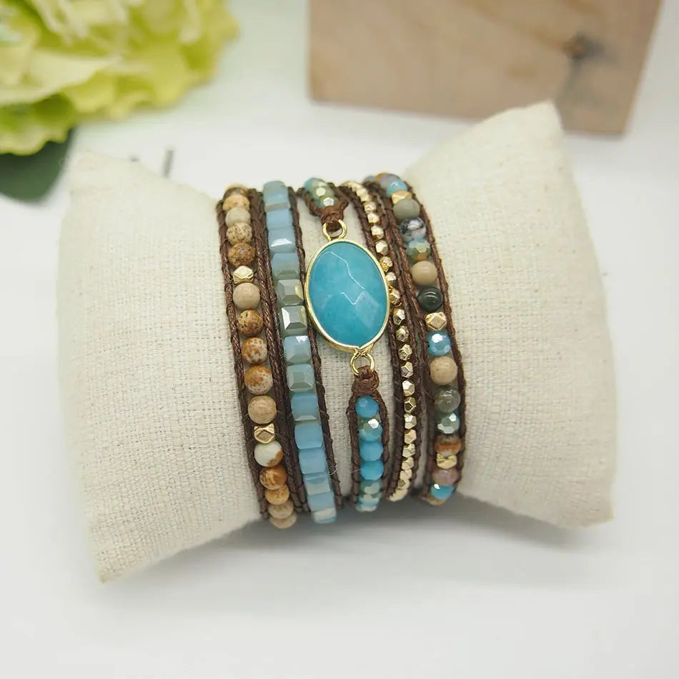 5 Wrap Natural Druzy Stone Crystal Bracelet