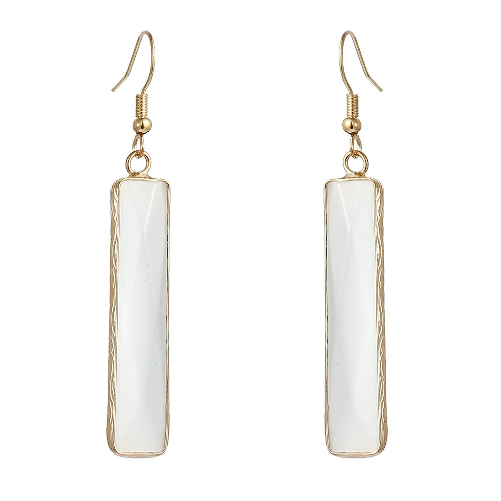 Moonstone Bar Drop Gold Tone Earrings