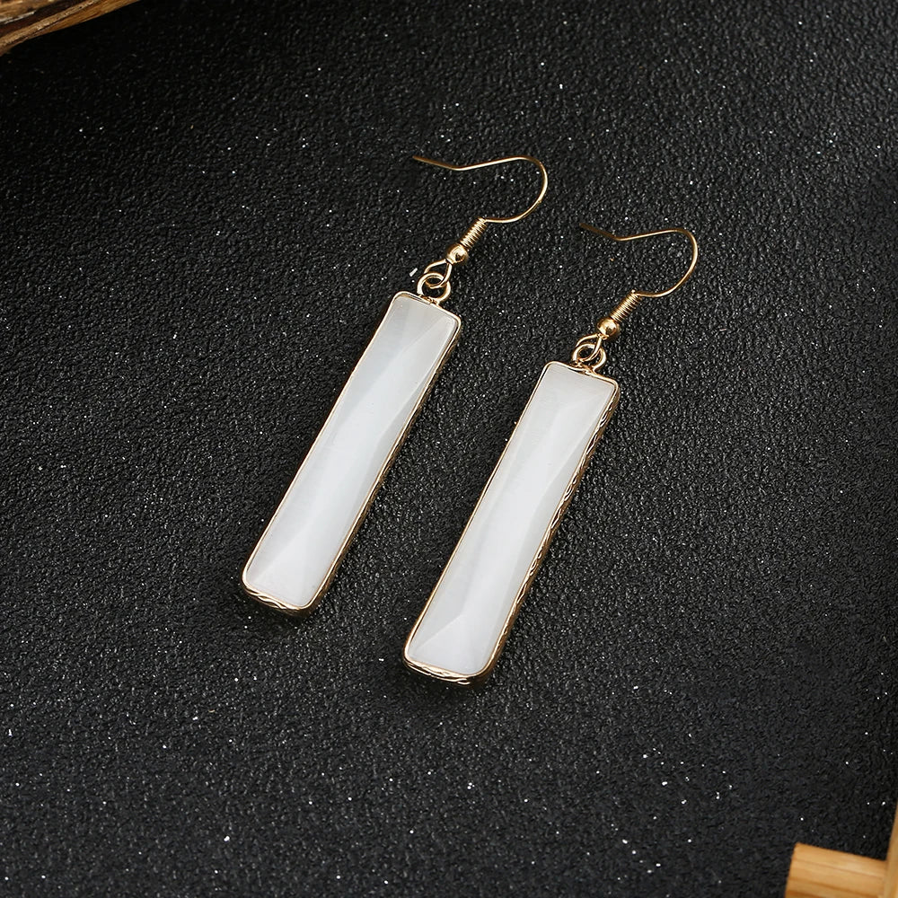 Moonstone Bar Drop Gold Tone Earrings