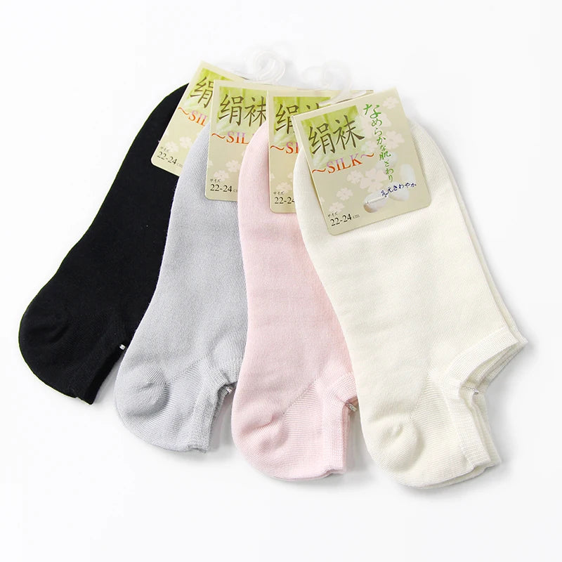 5 Pairs Women Real Silk Ankle Socks - Eclectage