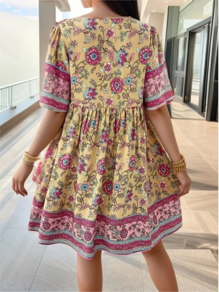 Floral Print Tassels Mini Dress