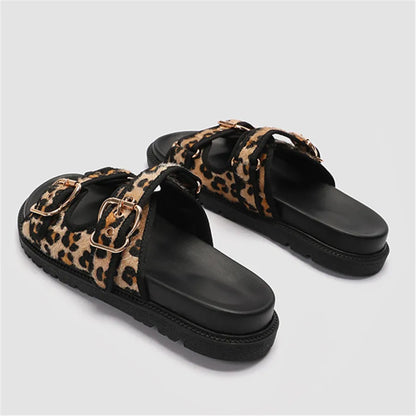 Leopard Print Thick Sole Sandals - Eclectage