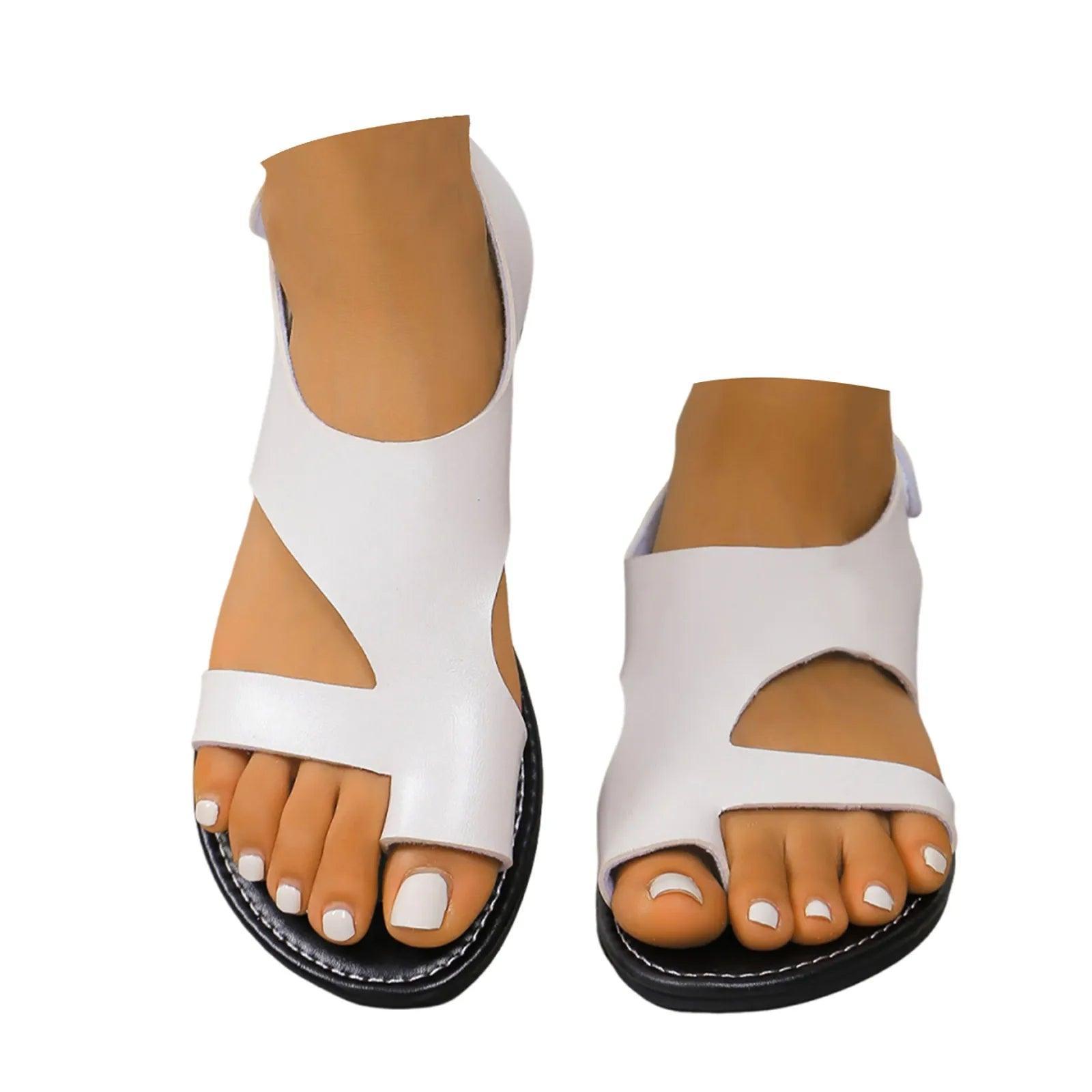 Casual White Sandals with Ankle Strap - Eclectage