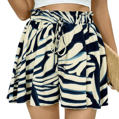 High Waist Drawstring Printed Shorts - Eclectage