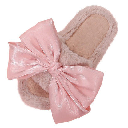 Bow Knot Plush Slippers - Eclectage