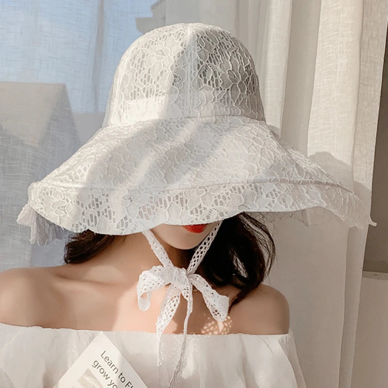 Lace Wide Brim Packable Sun Hat - Eclectage