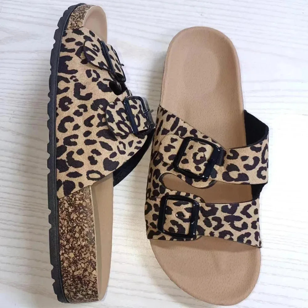 Leopard Print Cork Sandals