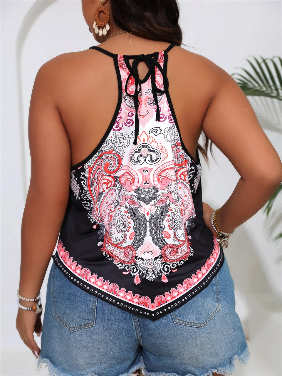 Plus Size Paisley Print Halter Top - Eclectage