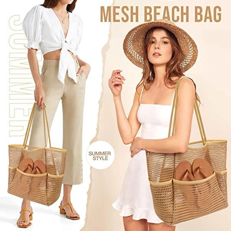 Multi Pockets Mesh Beach Bag - Eclectage