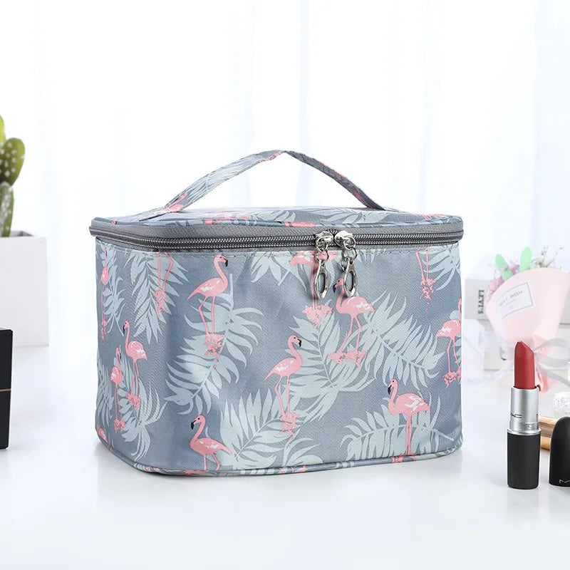 Black or Gray Flamingo Print Cosmetics Case