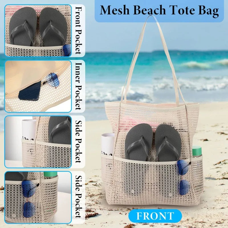 Multi Pockets Mesh Beach Bag - Eclectage