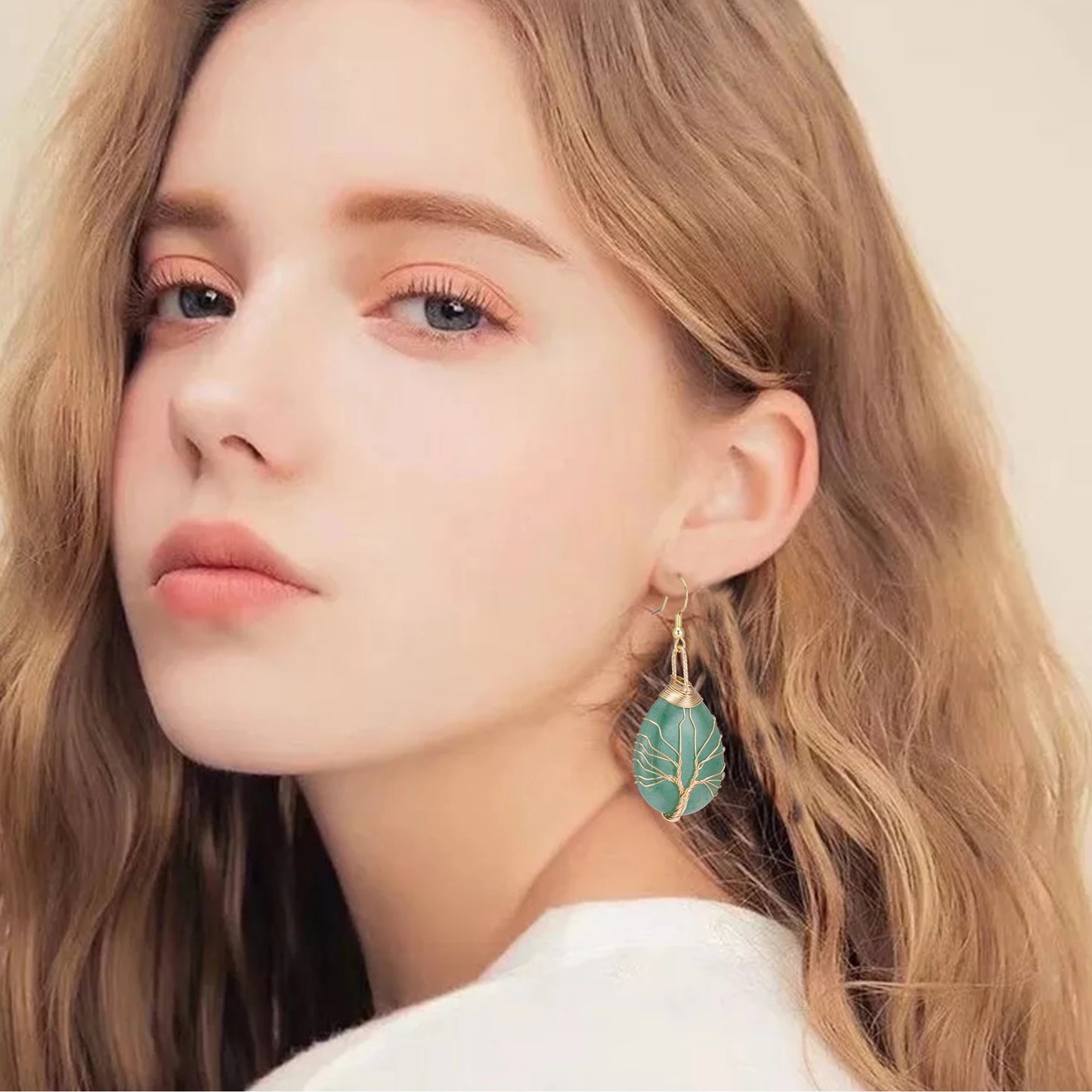 Green Aventurine Tree of Life Earrings