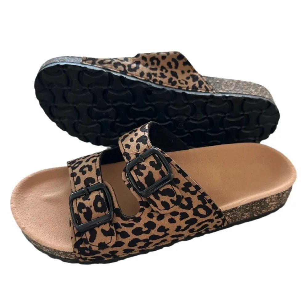 Leopard Print Cork Sandals