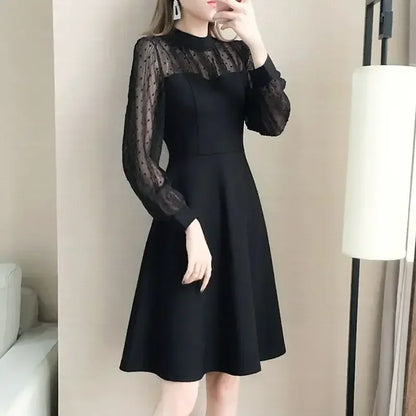 Black Long Sleeve Dress with Lace - Eclectage