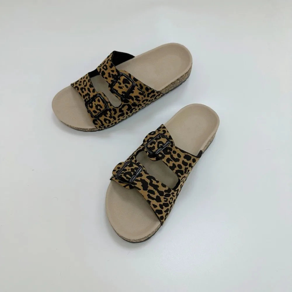 Leopard Print Cork Sandals