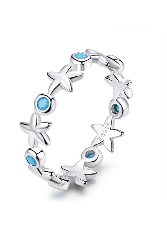 Starfish Sterling Silver Ring with Blue Zircon - Eclectage