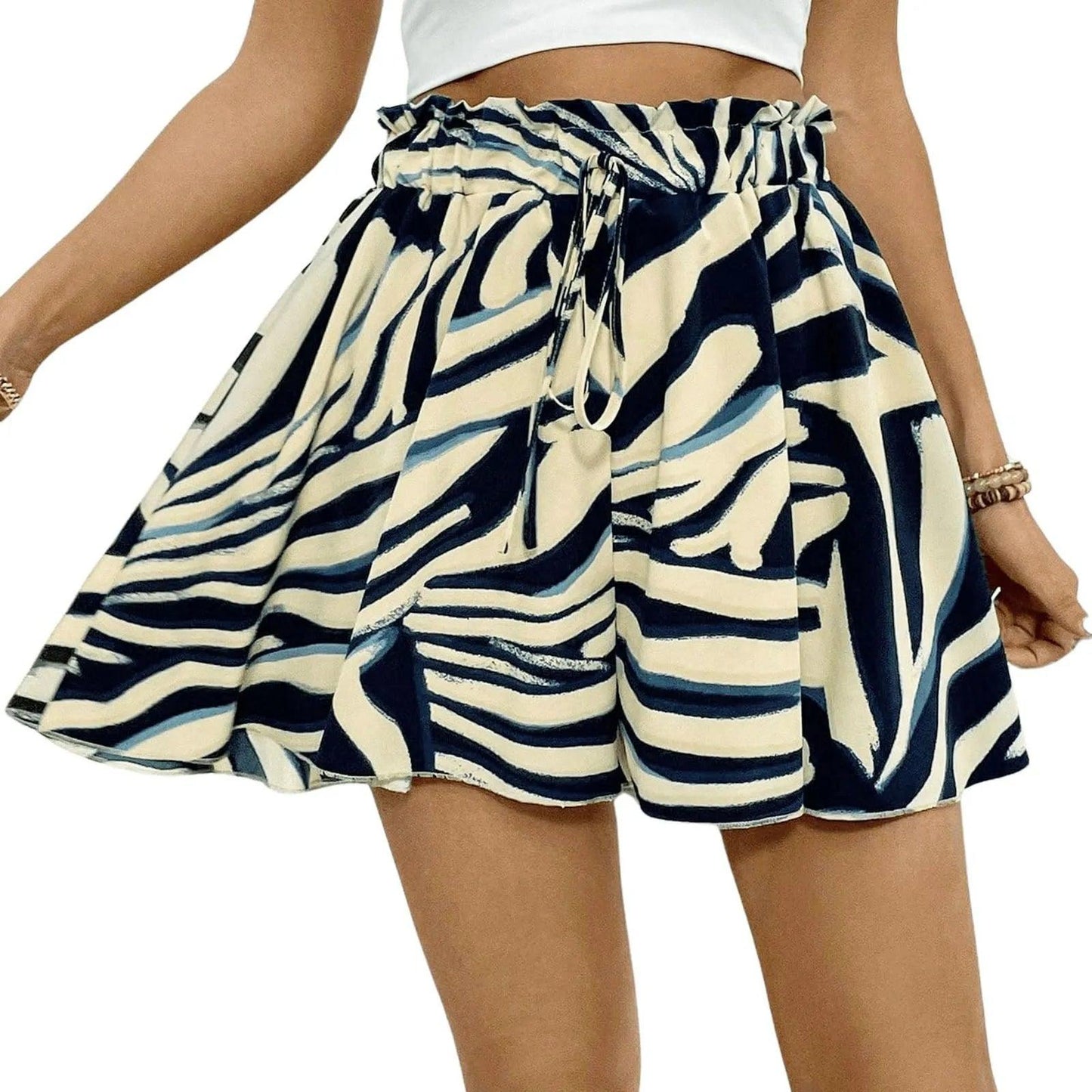 High Waist Drawstring Printed Shorts - Eclectage